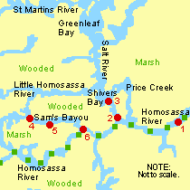 Homosassa;Map of Sam's Bayou Route.